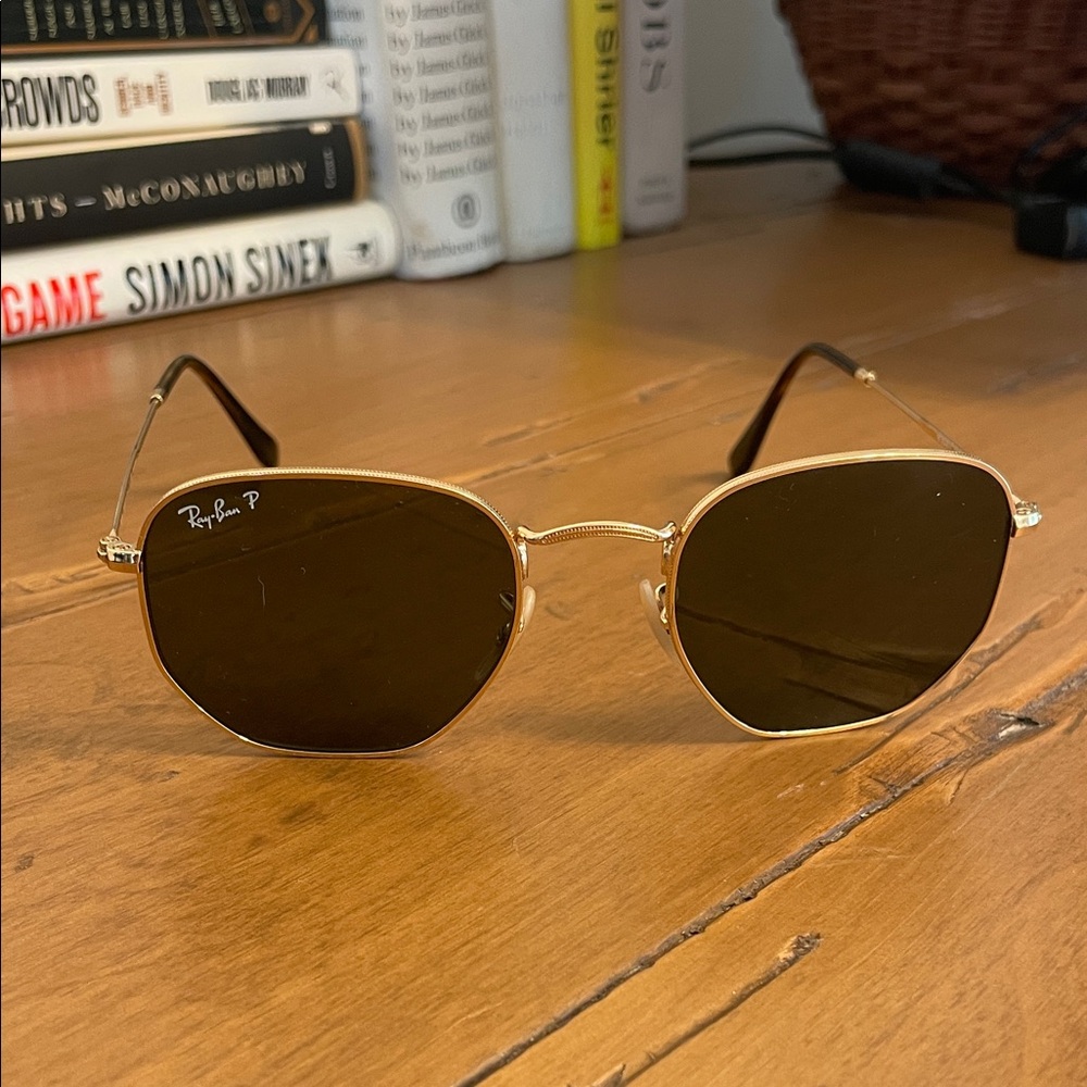Ray-Ban Hexagonal Gold Frame Sunglasses